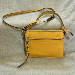 Vince Camuto Yellow Pebble Leather Crossbody Purse with Loads of Pockets!